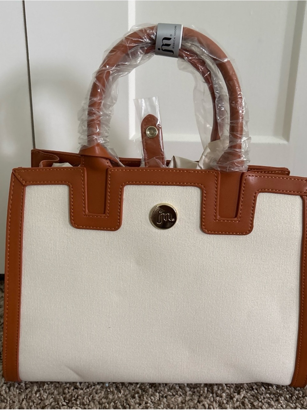 Canvas Tote with Tan Trim - jm